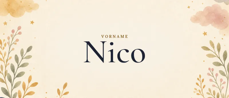 Vorname Nico – der Name in Schmuckschrift auf gemaltem Hintergrund
