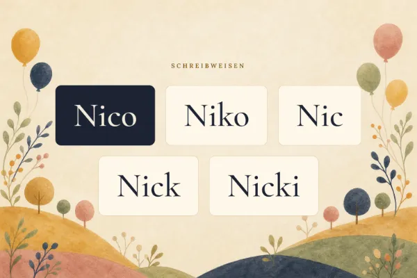 Der Vorname Nico in verschiedenen Schreibweisen: Nico, Niko, Nic, Nick, Nicki
