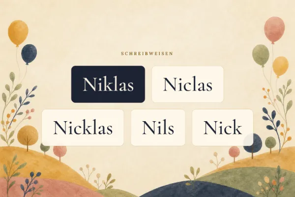 Der Vorname Niklas in verschiedenen Schreibweisen: Niklas, Niclas, Nicklas, Nils, Nick