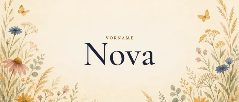 Vorname Nova – der Name in Schmuckschrift auf gemaltem Hintergrund