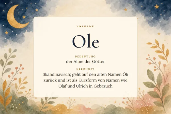 Namensgrafik zum Vornamen Ole: Bedeutung „der Ahne der Götter“