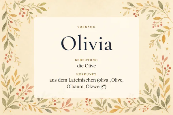 Namensgrafik zum Vornamen Olivia: Bedeutung „die Olive“