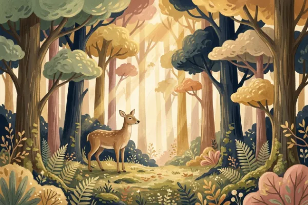 Friedlicher Hirsch auf einer Waldlichtung als Symbol für die Bedeutung des Namens Oskar als Hirschfreund