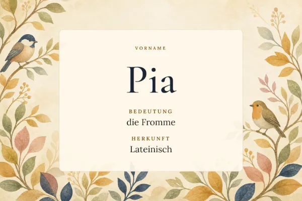Namensgrafik zum Vornamen Pia: Bedeutung „die Fromme“