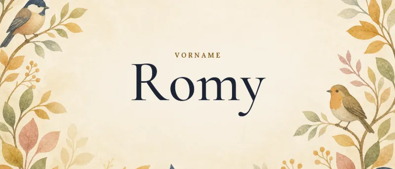 Vorname Romy – der Name in Schmuckschrift auf gemaltem Hintergrund