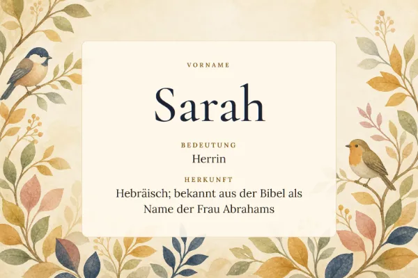 Namensgrafik zum Vornamen Sarah: Bedeutung „Herrin“