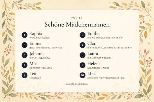 Schöne Mädchennamen: die Top 10 mit Bedeutung – Sophia, Emilia, Emma, Clara, Johanna …