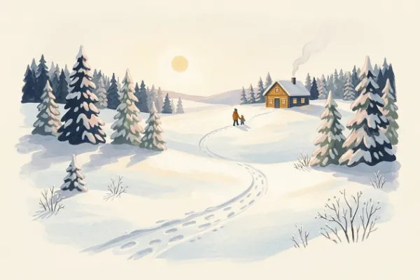Nordische Schneelandschaft mit Fußspuren im Schnee als Illustration für die Herkunft des Namens Smilla