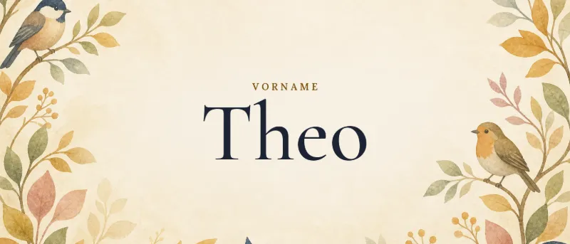 Vorname Theo – der Name in Schmuckschrift auf gemaltem Hintergrund