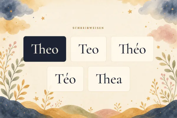 Der Vorname Theo in verschiedenen Schreibweisen: Theo, Teo, Théo, Téo, Thea