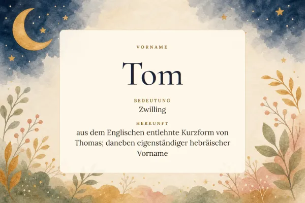 Namensgrafik zum Vornamen Tom: Bedeutung „Zwilling“