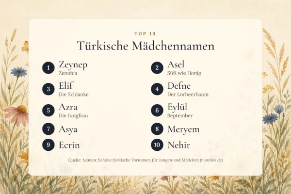 Türkische Mädchennamen: die Top 10 mit Bedeutung – Zeynep, Asel, Elif, Defne, Azra …