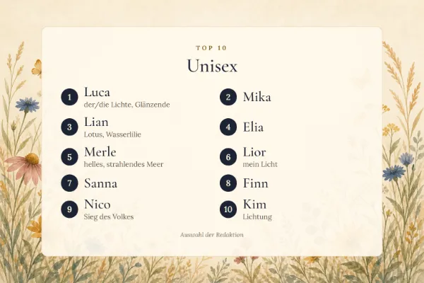 Unisex: die Top 10 mit Bedeutung – Luca, Mika, Lian, Elia, Merle …