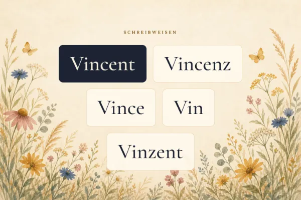 Der Vorname Vincent in verschiedenen Schreibweisen: Vincent, Vincenz, Vince, Vin, Vinzent