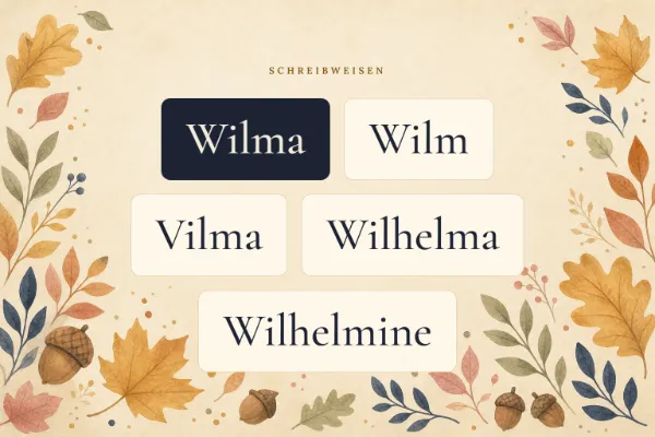Der Vorname Wilma in verschiedenen Schreibweisen: Wilma, Wilm, Vilma, Wilhelma, Wilhelmine
