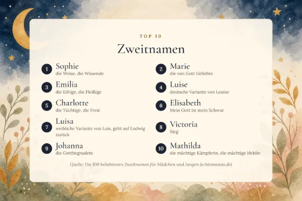 Zweitnamen: die Top 10 mit Bedeutung – Sophie, Marie, Emilia, Luise, Charlotte …