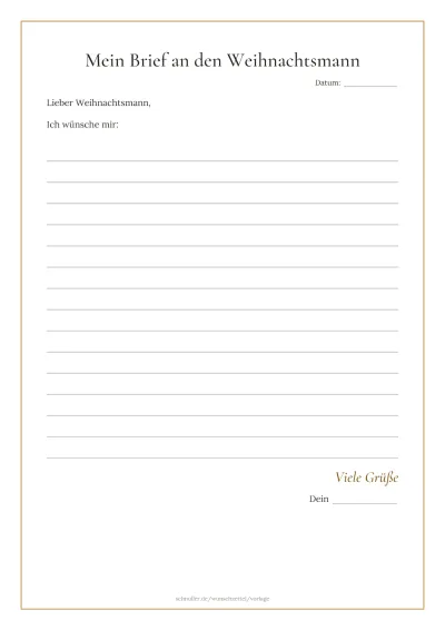 Vorlage: Brief an den Weihnachtsmann mit Linien