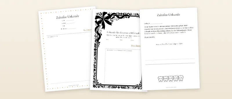Zahnfee-Urkunde: Klassische Urkunde mit Sternenstaub, Urkunde für den ersten Milchzahn und Urkunde für den letzten Milchzahn