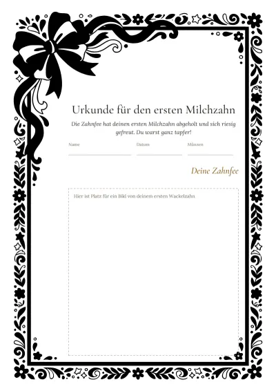 Vorlage: Urkunde für den ersten Milchzahn