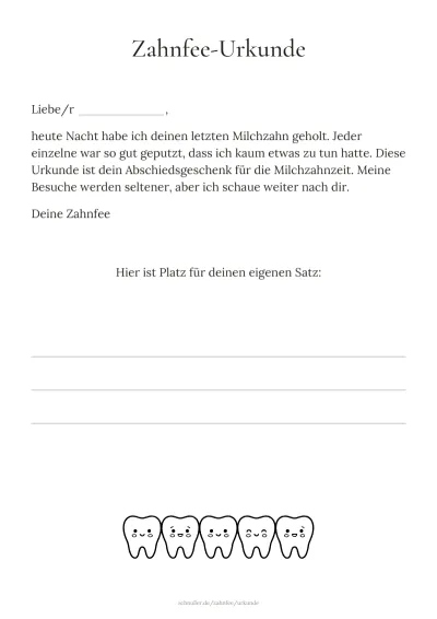 Vorlage: Urkunde für den letzten Milchzahn